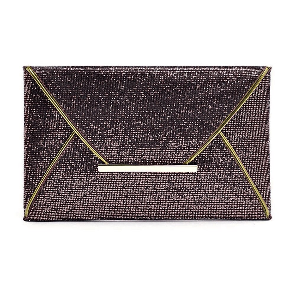 Pochette en cuir à paillettes pour femmes, sac à main de fête délicat de couleur unie, sacs de mariage B88: Café