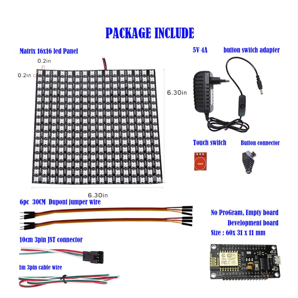 DIY GyverLamp 16x16 Matrix WS2812B 5V RGB 5050SMD Digital Flexible Individually 8x32 256 Pixels Panel Flexible FPCB with Arduino