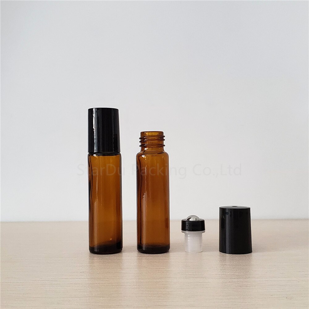Botella Roll On ámbar de 10ml, botella Rollon de aceite esencial ámbar de 10cc, contenedor de rodillo de vidrio pequeño, 6 uds.