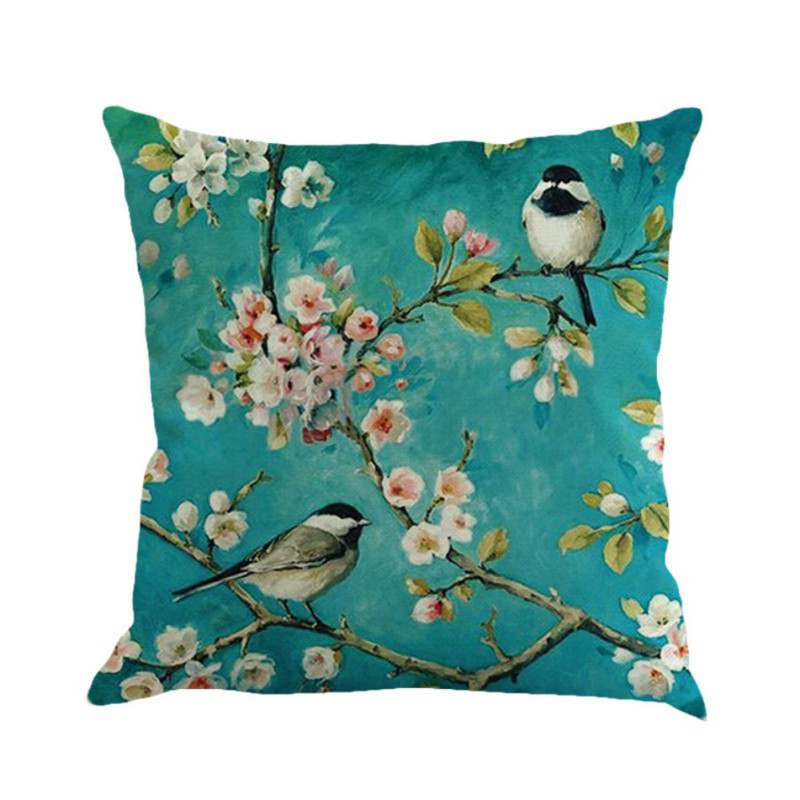 Cojines de sofá 45x45 cm, Cojines de pájaros para el hogar, Cojines decorativos de mariposa, Cojines de lino para decoración del hogar, textiles para el hogar: 01