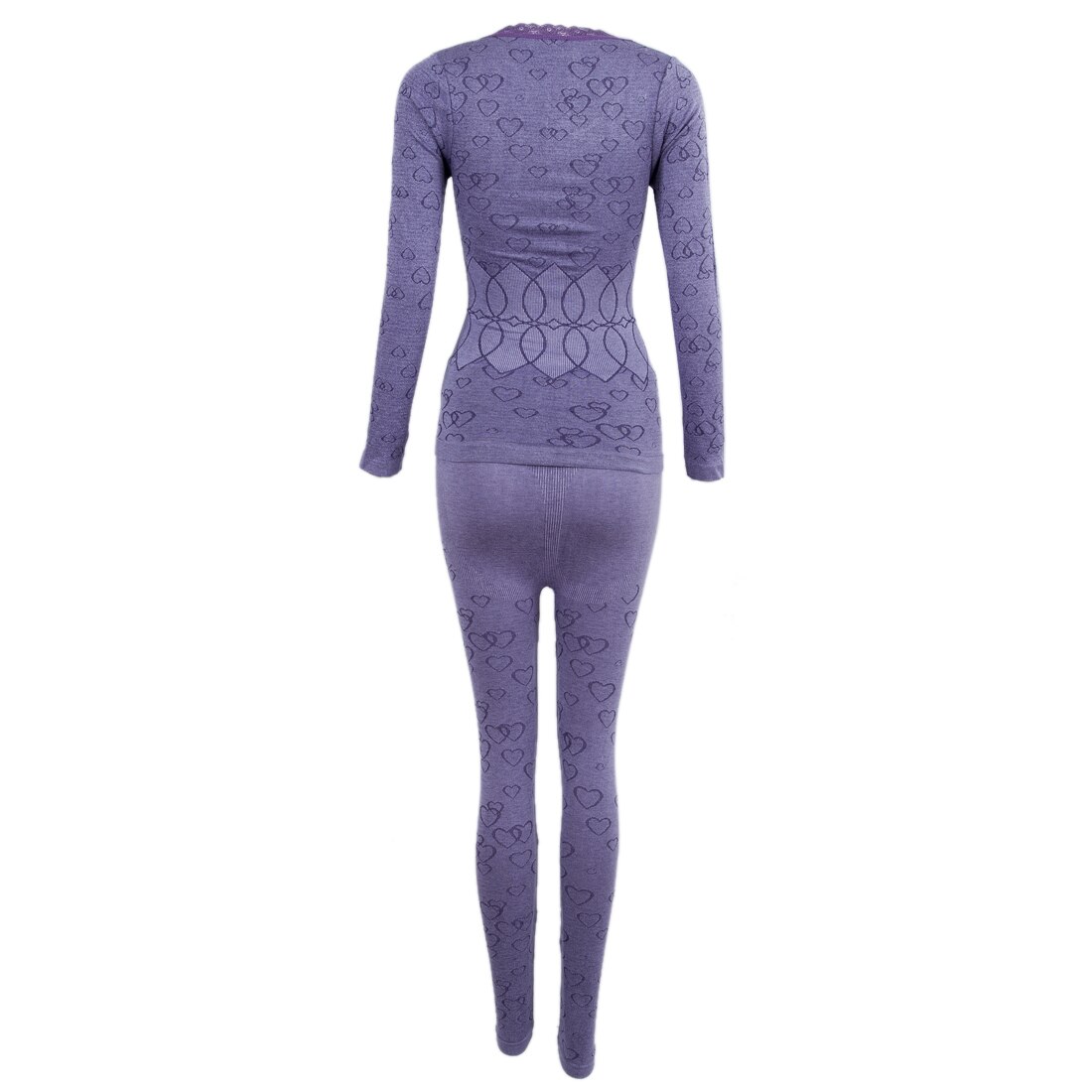 Women Round Neck Thermal Set Winter Tops&Pants Long Johns Pajama Sets Purple