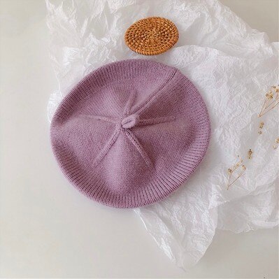 Stickad basker flerfärgade barn babyhattar höst vinter styling tillbehör hipster målare hatt för flickor barn motorhuv mössa: 2459 lila