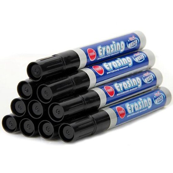 Rotulador de fieltro para oficina, rotulador negro borrable, 10 unidades
