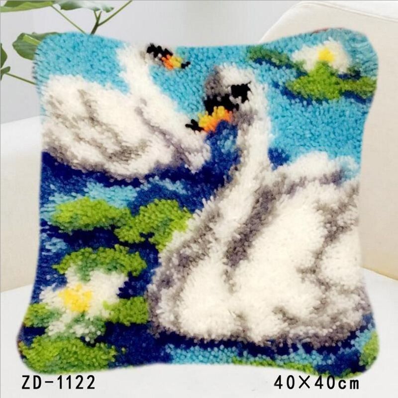 Spärrkrok matta kit knooppakket broderi örngott djur hantverk canvas knoopkussen paket gör-det-själv handarbete kudde vit svan