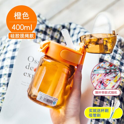 Transparent enkel vattenflaska kawaii söt snygg liten bärbar vattenflaska miljövänlig utomhus frasco drinkware  ab50wb: I -400ml