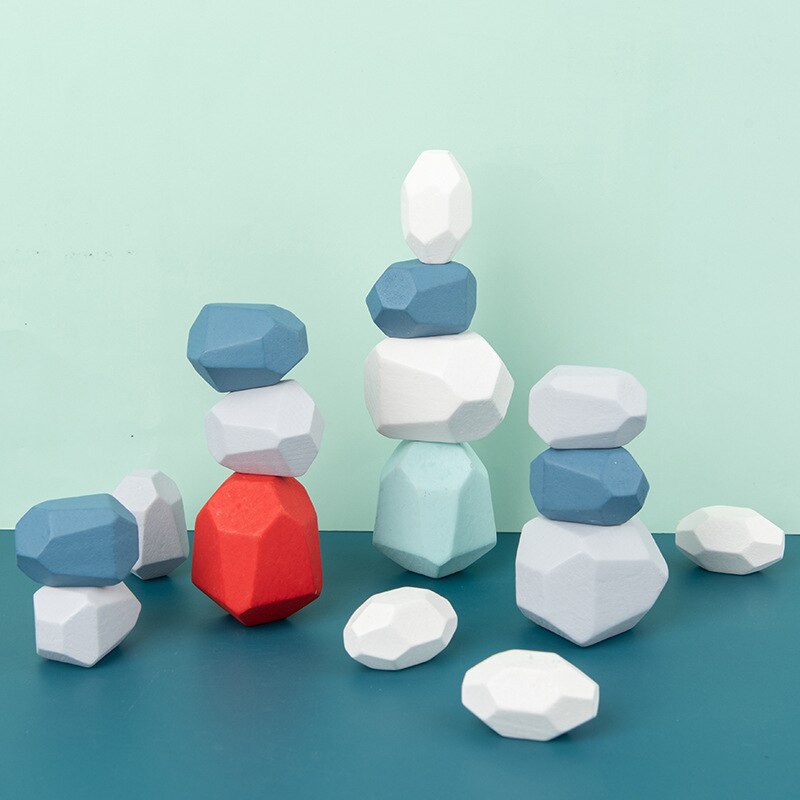Wooden Stacking toy Montessori Toy Block Colored Stone Rocks Stones Tumi Ishi Wood Balancing Stacked Stones