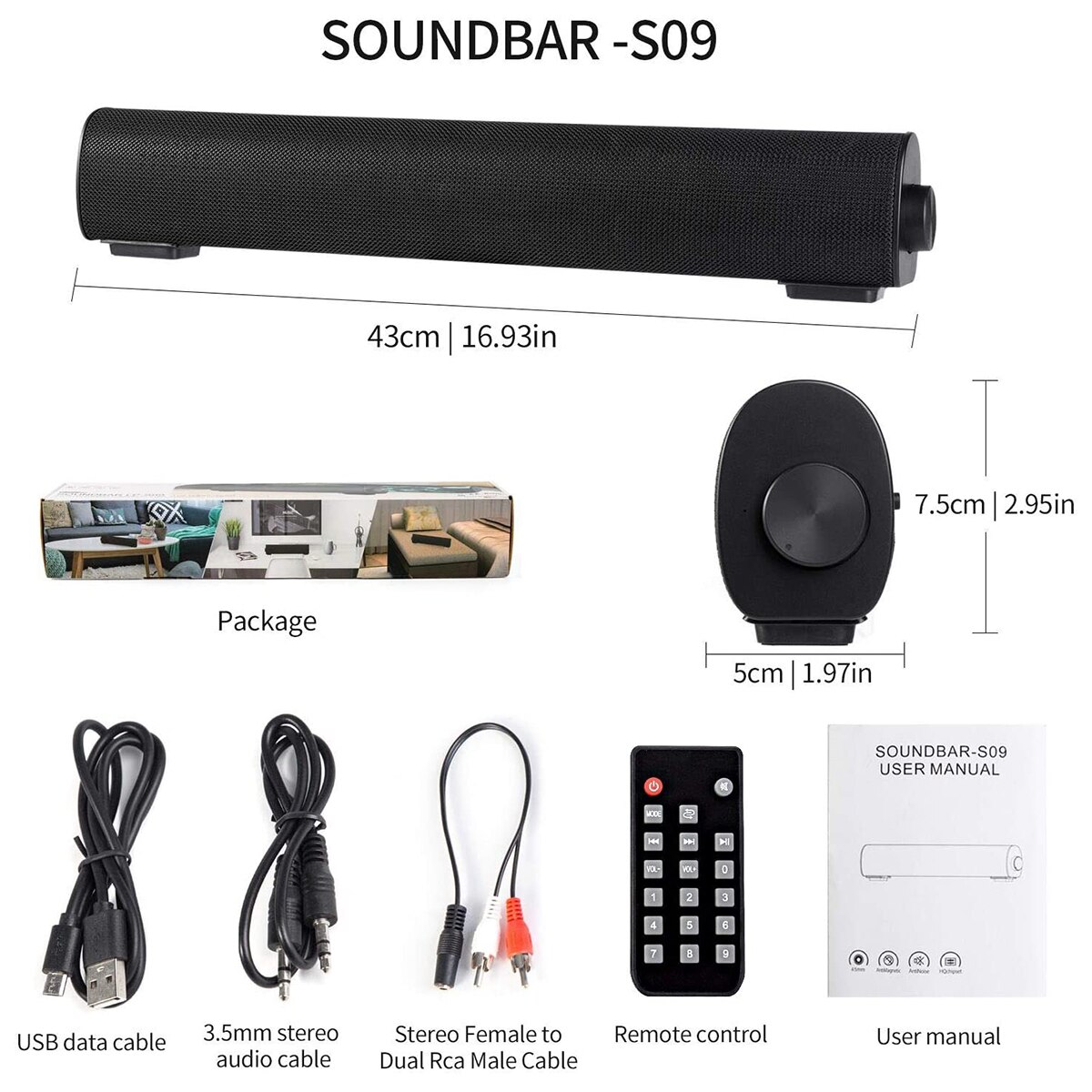 TV Sound Bar TV Sound Bar AUX USB Wired and Wireless Bluetooth Speaker Home Theater FM Radio Surround SoundBar for PC TV Speaker
