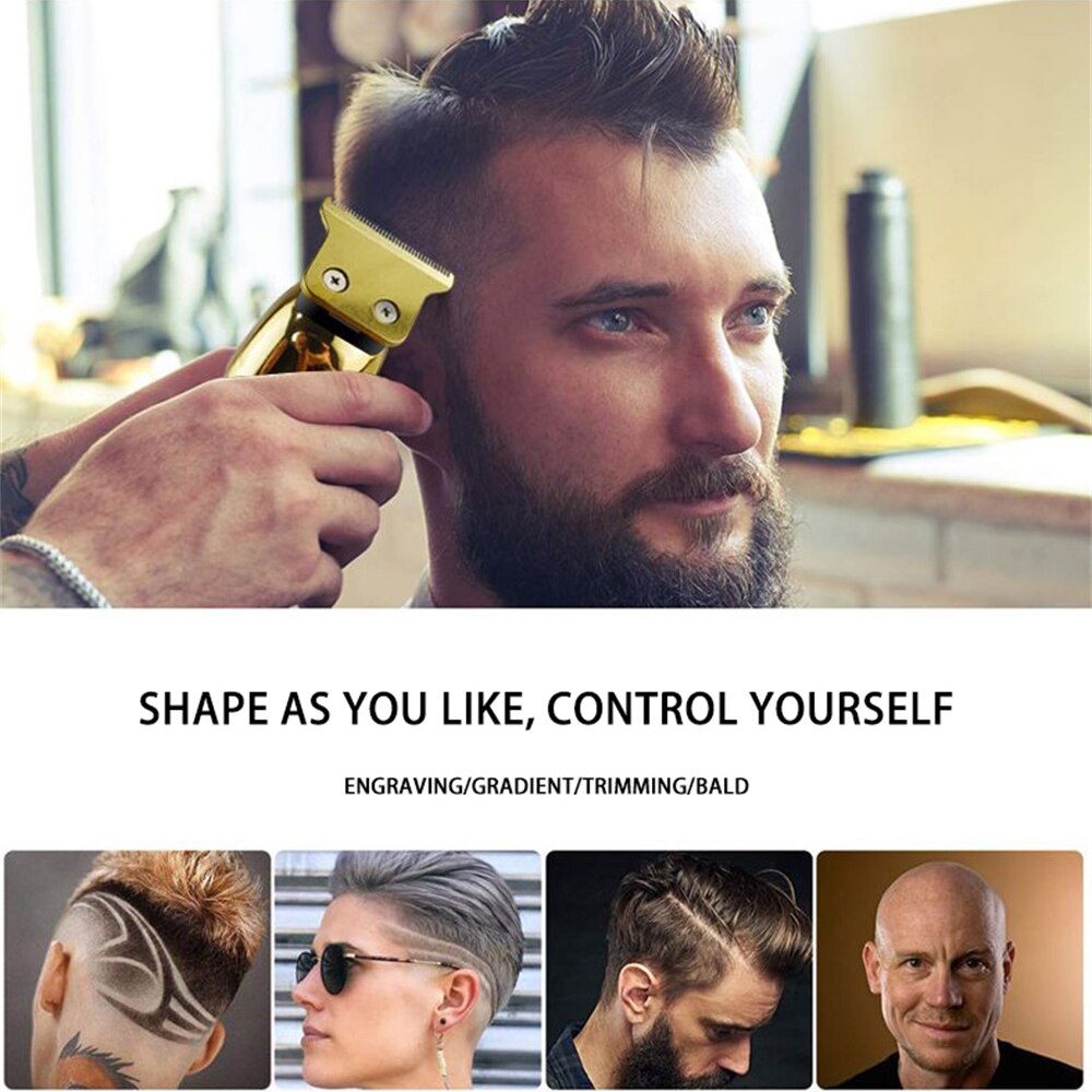 Electric Hair Clipper USB Rechargeable 1mm T-type 0 Cutter Head 4 Limit Combs With Charging Indicator Trimmer Shaver