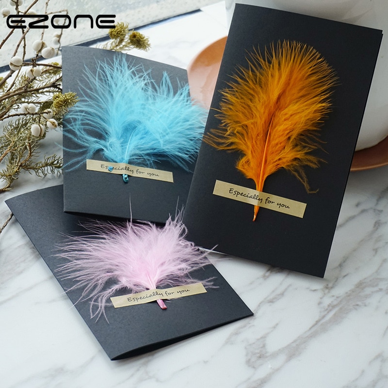 EZONE plume enveloppe + carte de voeux enveloppe noir affaires enveloppe haut de gamme Kraft papier enveloppe école fournitures de bureau