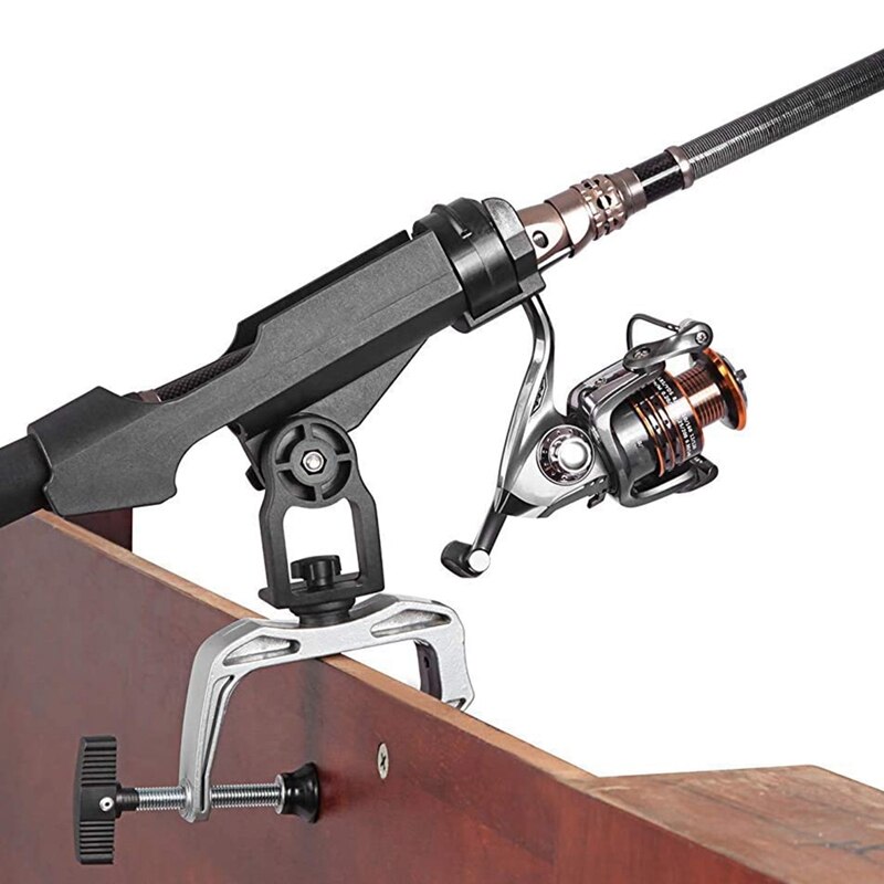 Fishing Boat Rod Holder with Large Clamp 360 Degree Opening Adjustable Fishing Rod Racks Folding Bracket