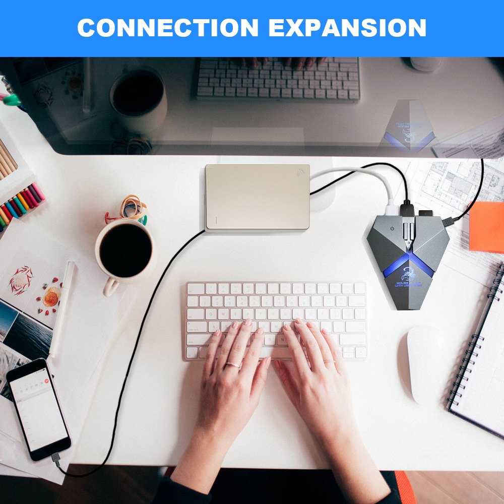 High Speed 3-Port USB2.0 Data Gaming HUB Mouse Bungee USB Hub Splitter TF Card Reader Mouse Clamp with USB-COMBO Built-in