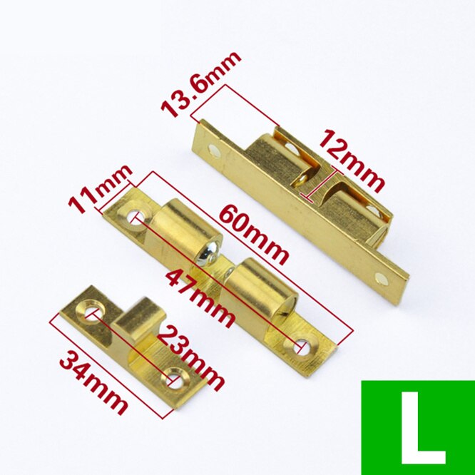 1 PC Multiple sizes Pure Copper Double Ball Latch Clip Lock Cabinet Door Catches Touch Beads Bronze Brass Hardware Accessories: L Size