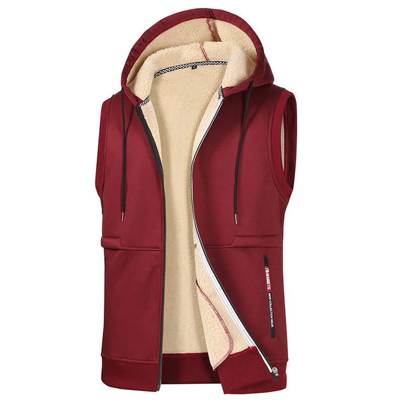 Otoño Invierno, chaleco con capucha de lana de cordero para hombre, chaqueta para hombre, chalecos de , chaleco cálido de lana de , abrigos, chaleco grueso para hombre: L / Beige