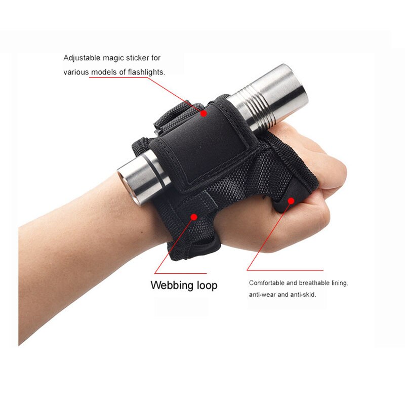 Underwater Scuba Diving Dive LED Torch Flashlight Holder Soft Black Neoprene Hand Arm Mount Wrist Strap Glove Hand