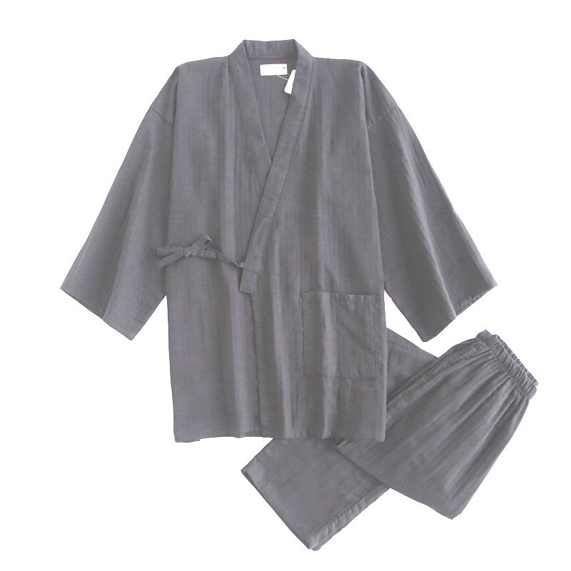 Kimono japonés tradicional para hombre, Yukata, Conjunto de pijama de algodón, camisón liso para hombre, cárdigan suelto, ropa de hogar para amante, albornoz: Color 3 / XL