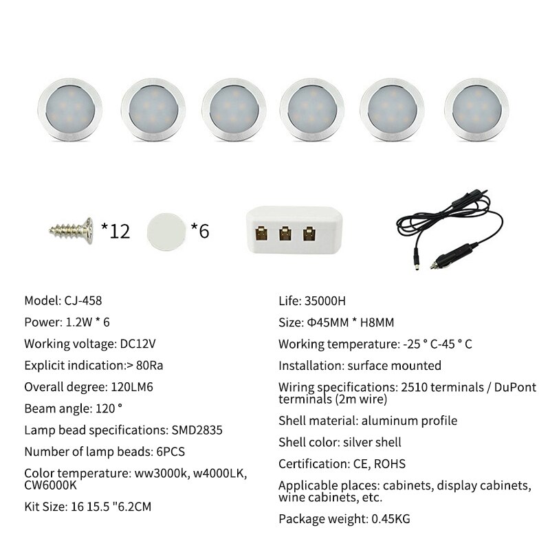 6 Pcs 12V 3W Interior LED Spot Light Energy-Saving With Car Charger Switch Set For Campers Van Caravan Motorhome
