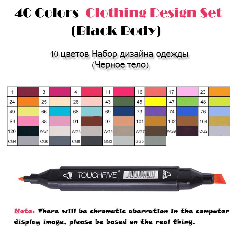 TouchFIVE 40 couleurs double tête Art marqueurs ensemble stylo marqueur d'alcool huileux pour dessiner Manga vêtements de produit croquis marqueurs: 40 Product White