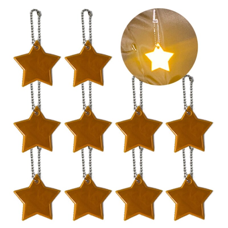 10Stck Art Sicherheit Reflektoren Schlüsselanhänger Stilvolle Reflektierende Sterne Getriebe Rucksäcke Kinderwagen Jacken Sicher Reflektor Keychain: Gold