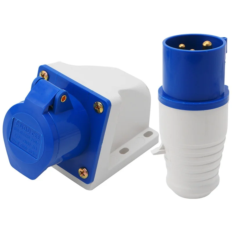 16 Amp 3 Pin Industrial Plug+Socket 220-250V Weatherproof IP44 2P+E 3Phase 16A: Default Title