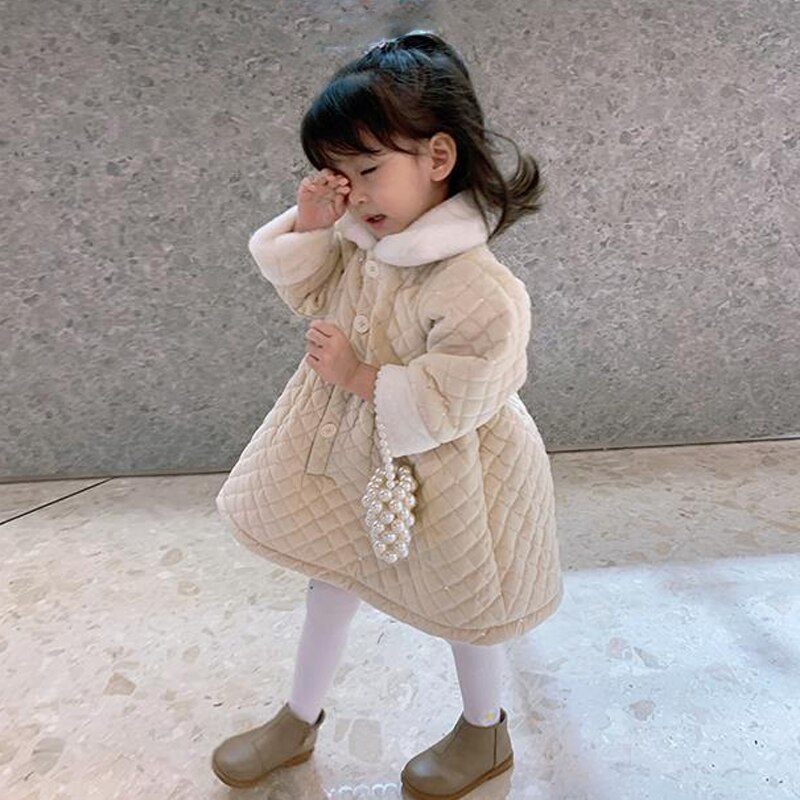 Meisjes katoenen gewatteerde jas bontkraag gewatteerde dikke jas bovenkleding winter kerst kostuum kinderkleding