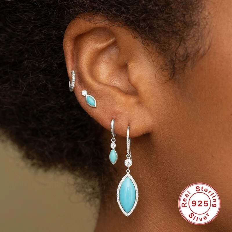 Boako Trendy Real 925 Sterling Zilver Turquoise Dangle Earring Kwastje Ketting Oor Stud Voor Vrouwen Verjaardag Sieraden