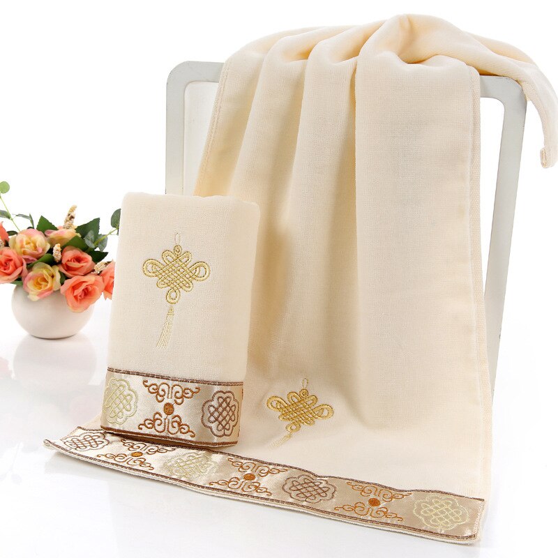 Chinese Knot Household Towel Cotton Rag Hair Towel Absorbent Face Towel Soft Plain Adult Towel Set Household Daily Necessities