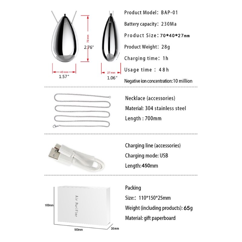 Mini Wearable Air Purifier, Personal Travel Size Air Purifier, Necklace &amp; Portable USB Charging Smoke Purifier