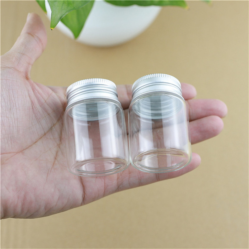 12 stycken 37*50mm 30ml glasflaskor flaska aluminiumkapsyler små provrör kryddor förvaring små burkar behållare dekorativt hantverk