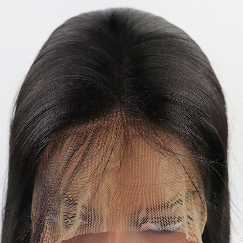 Bombshell pelo sintético marrón oscuro peluca frontal recta resistente al calor pelo de fibra Natural línea de cabello media de separación para mujer