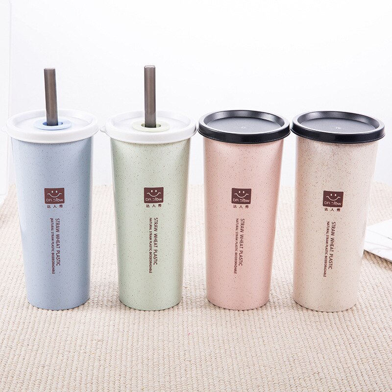 1PC Einfache Weizen Stroh Tasse Mit Deckel Tasse Schüler Tragbare Tote Reise Tasse Kunststoff Trinkwasser Tasse Kaffee Flasche für freundlicher Rohr