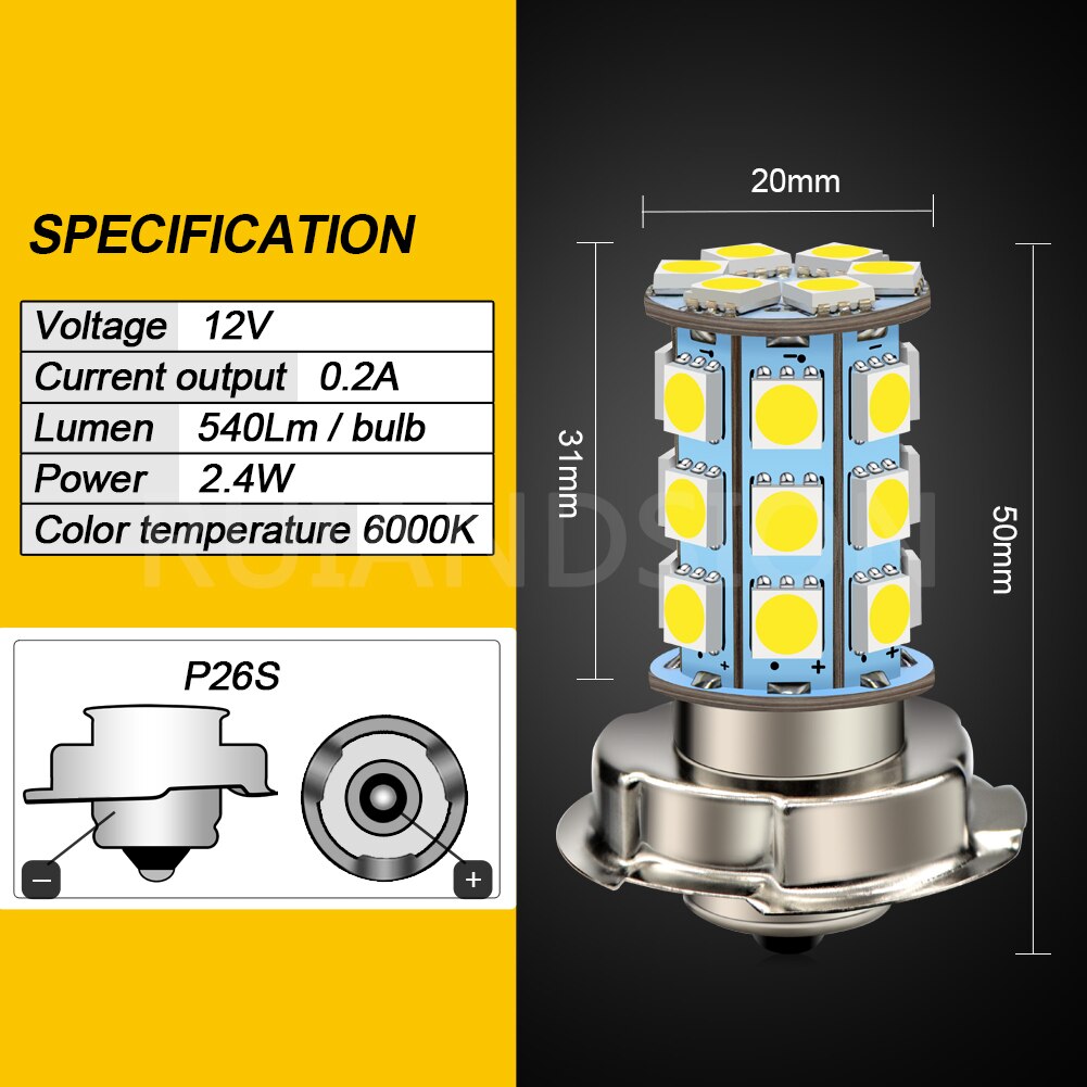 2 pièces P26S LED moto rcycle Phare Ampoule DC 6 V 12 V 8 W 720LM 6000 K moto lumière 5050 27SMD Scooter Accessoire moto rbike lampe frontale: 12V
