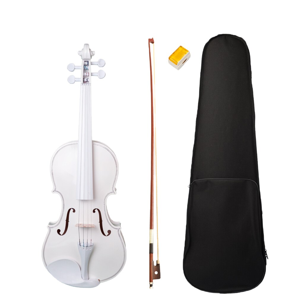Acoustic White Violin Fiddle Set， Full Size Maple Spruce with Case Bow Rosin for Music Practicing