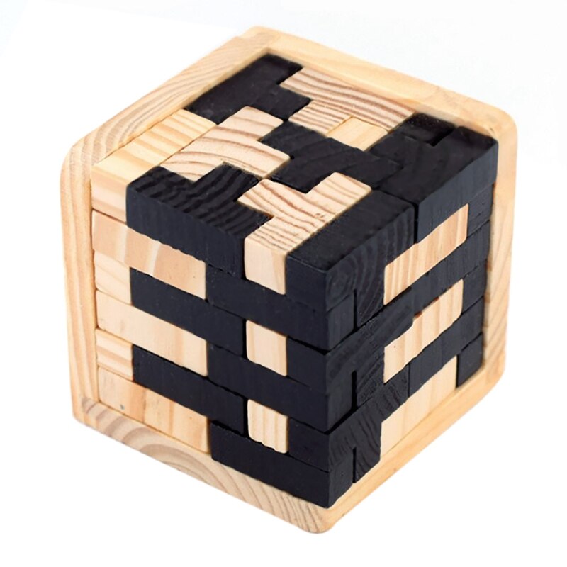 1pcs 3D Wooden Puzzles 54 T-Shaped Blocks Geometric & 6PCS Wooden Puzzle IQ Brain Teaser Burr Interlocking Puzzles