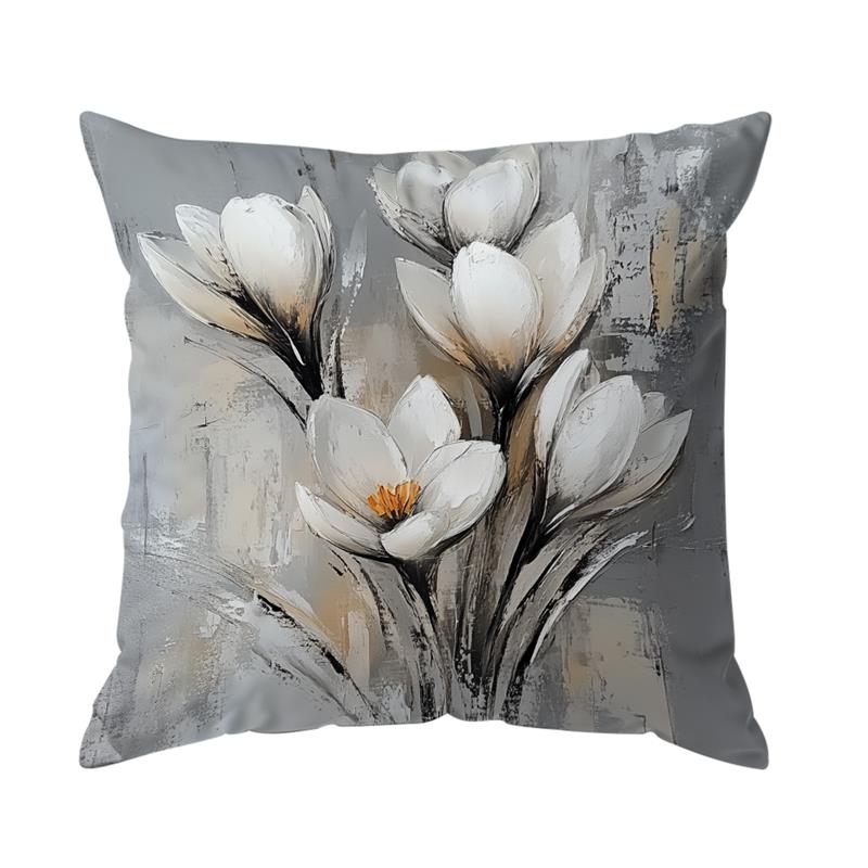 Hvite blomster puter putetrekk trykt polyester 45 x 45cm kasteputetrekk dekorative sofaputer putetrekk hjemmedekor: Svart
