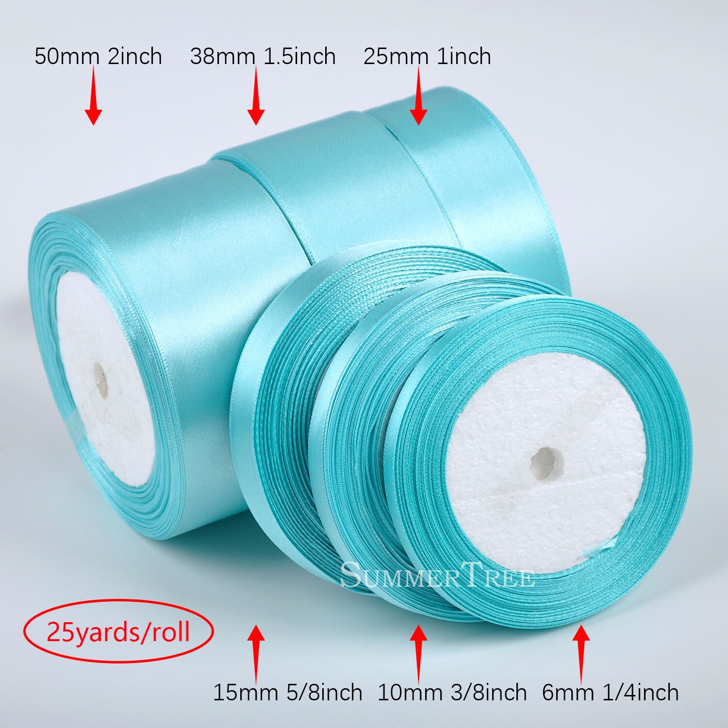 1 Roll Turquoise 25yards 6mm - 50mm Satin Ribbon S... – Grandado