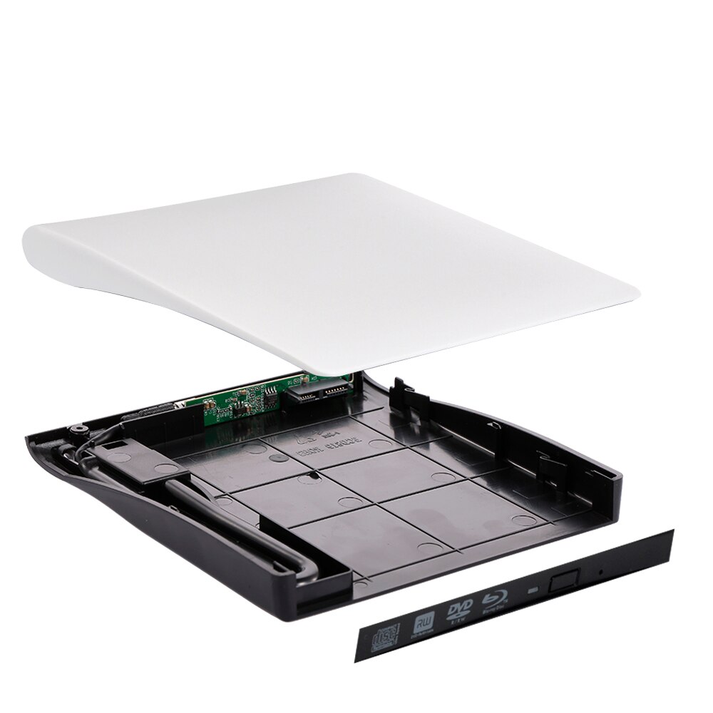 Ultra Slim Portable USB 3.0 SATA 9.5mm External Optical Disk Drive Case Box for PC Laptop Notebook White Black