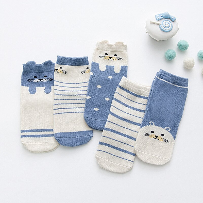 Happyflute 5 Paren/partij Unisex Mooie Leuke Cartoon Kids Baby Sokken Meisje Jongen Baby Peuter Sokken Baby Zachte Katoenen Sokken 0-12 Y: B / 6m