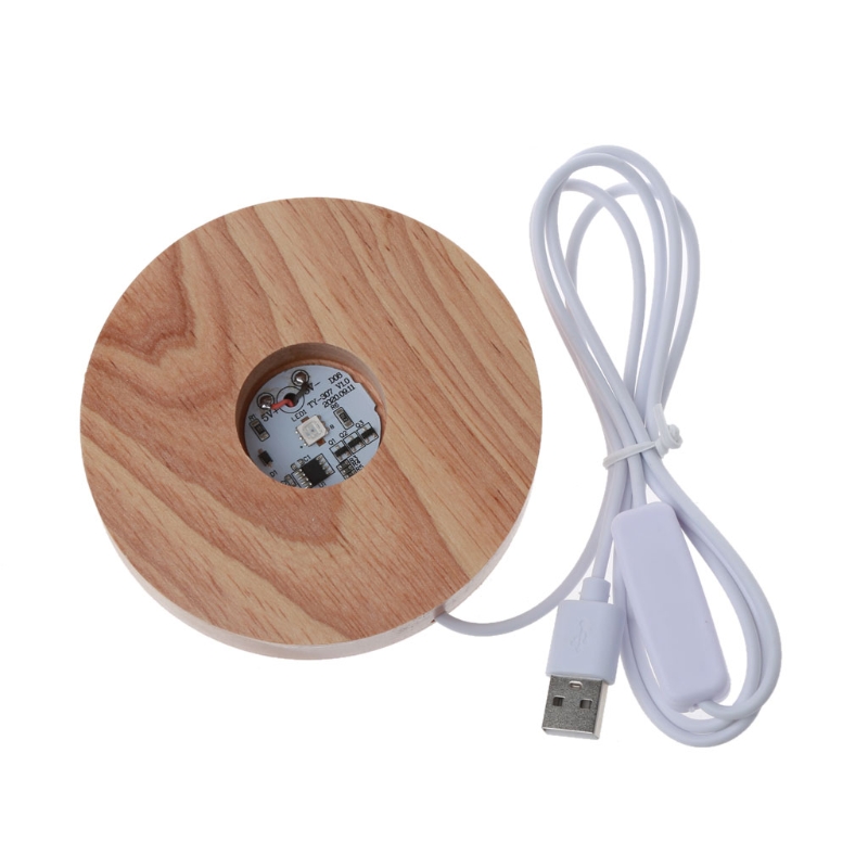 Handmade Resin Art Wood Round LED Display Base Colorful Light Wooden Night Base Resin Display Ornament Stand DIY Crafts: C