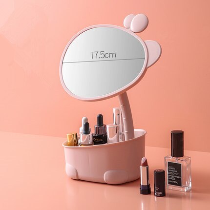 Skrivebords makeup spejl makeup spejl bærbart sammenklappeligt lille spejl smart spejl badeværelse makeup spejle ovalt spejl: Lyserød
