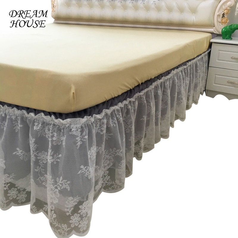 1pc dentelle lit jupe romantique couleur unie ébouriffé couvre-lit fleurs décor lit jupe couvre-lit maison lit jupe maison Textile
