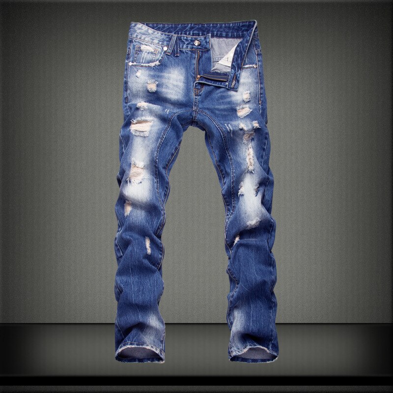 Men Jeans Water Wash Whitening Casual Straight Jeans For Male Hole Men's Clothing Pants: 34