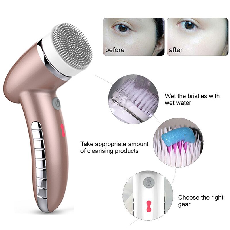 4 In 1 Wash Facial Cleansing Brush Sonic Vibration Face Cleaner Electric Waterproof Massage with 4 Heads Face Cleaning Apparatus