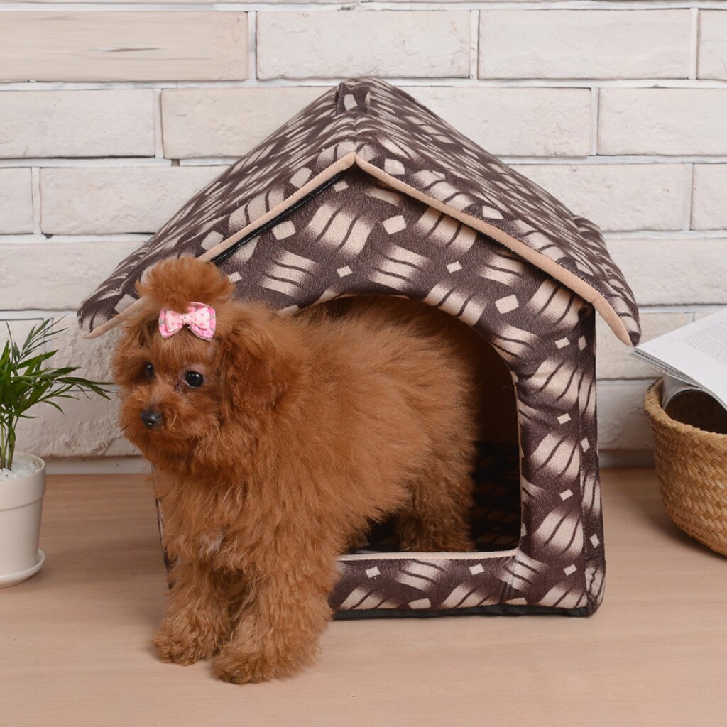 Kæledyr hundeseng foldbar hund hus kat kashmir hus trykning holde varm seng pude rejser kæledyr hus kennel hvalpemåtte kæledyr forsyninger: Brun / L  37 x 43 x 43cm