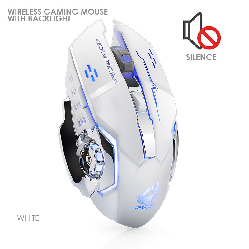 Wired/Wireless Gaming Mouse with Silent LED Backlit 8D 3200 DPI Adjustable USB Optical Ergonomic Mouse For Laptop.: wireless white
