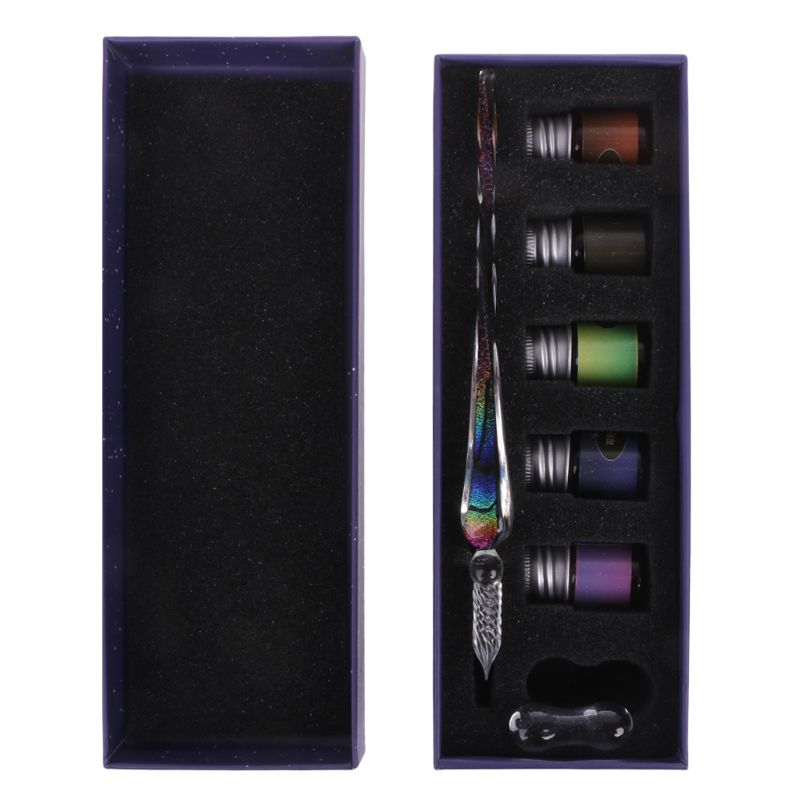 1 Set Crystal Star Sky Glass Ink Pen Glass Dip Pen For Writing Fountain Pen Set with Box: Default Title