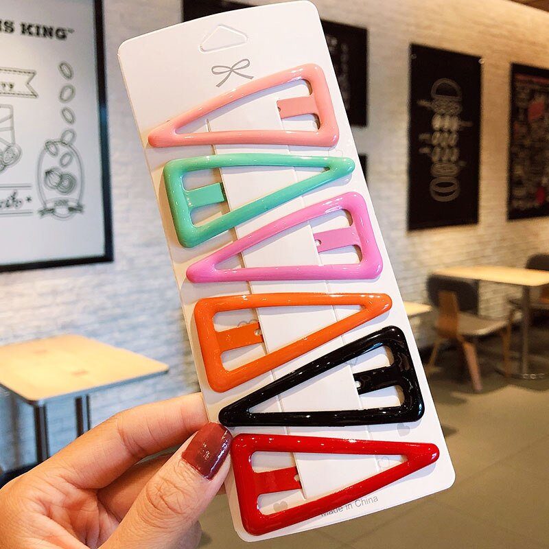 6 stks/set Vrouwen Meisjes Leuke Kleurrijke Hart Driehoek Haarspelden Zoete Haarspeldjes Haarspeldjes Haar Ornament Mode Haaraccessoires: Rood