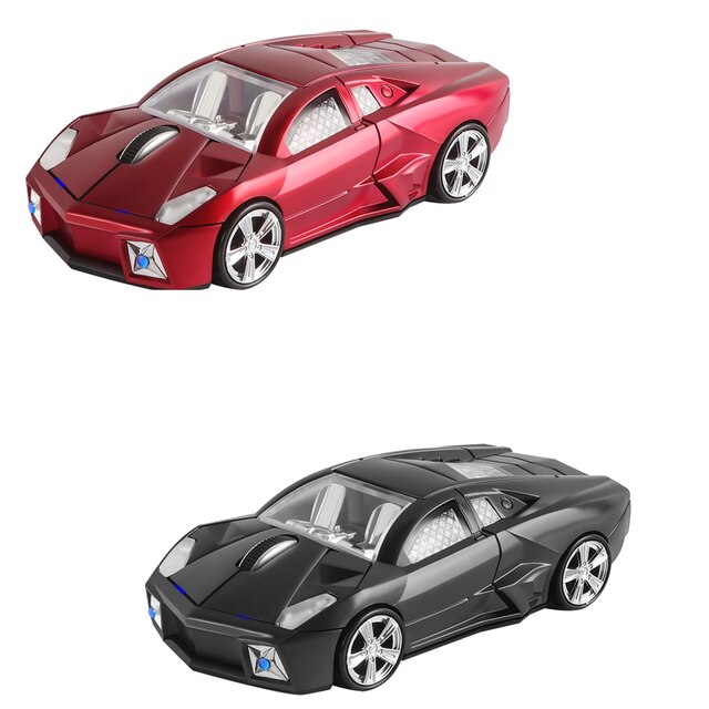 USB Computer Mouse Mini Gaming Mice Sports Car Shaped Wireless Mouse 3D 1600DPI Optical Ergonomic Office Mause For PC Kid: black and red