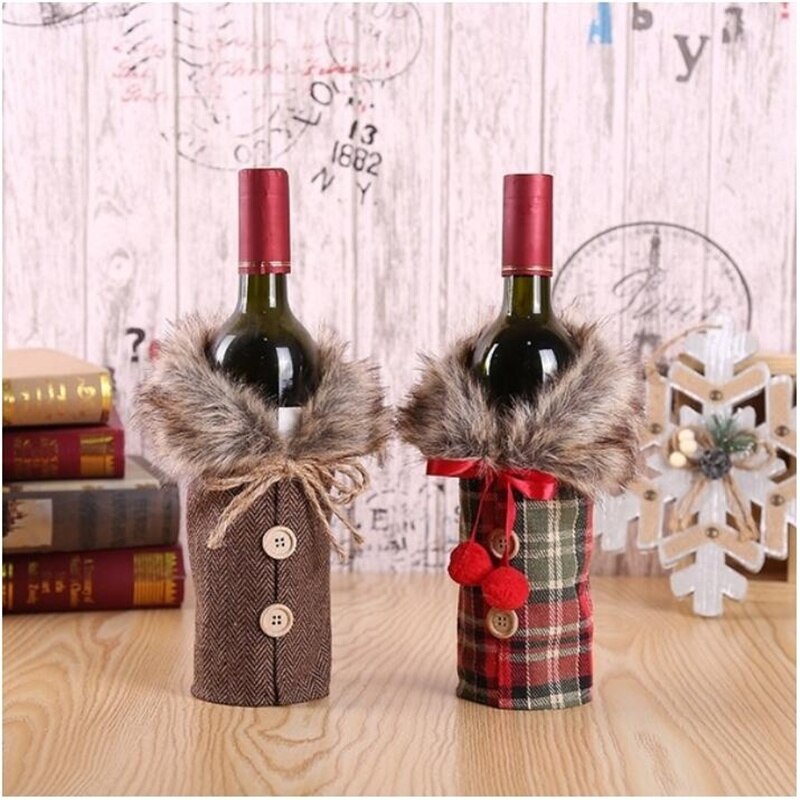Christmas Santa Claus Wine Bottle Bag Cover Bowknot Bottle Cover Home Decoration For Year Christmas Dinner Party Table Decor