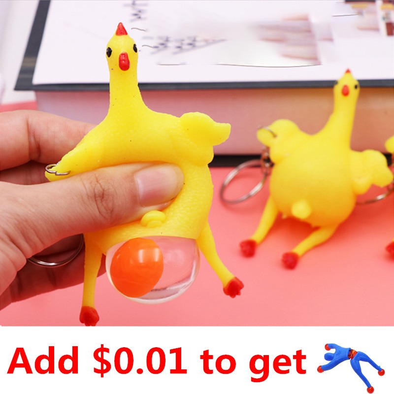 Nyhed squishy legetøj anti stress klemme legetøj autisme humør lindring kylling og æg æglæggende høner nøglering vedhæng spoof