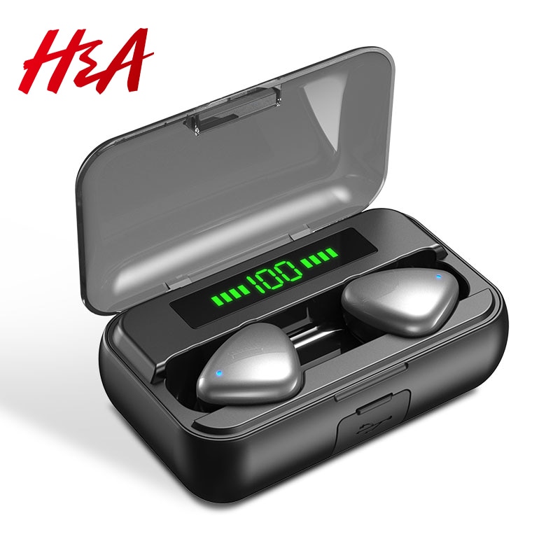 H & Een Bluetooth 5.0 Draadloze Koptelefoon Met 2000 Mah Opladen Case Waterdichte Sport Draadloze Hoofdtelefoon Tws Stereo Headset Diepe bass
